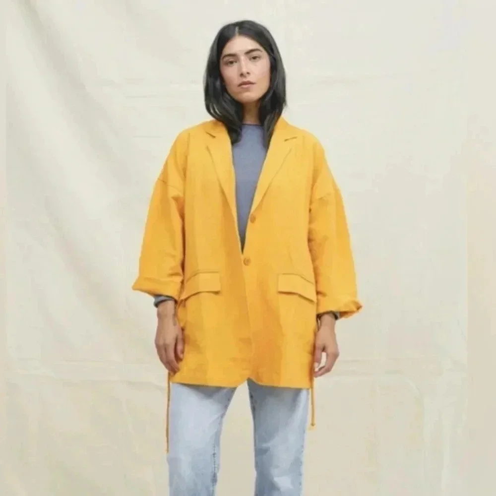 NEW Back Beat Co. Yellow Dylan Robe Jacket Pockets XS Small Hemp Linen